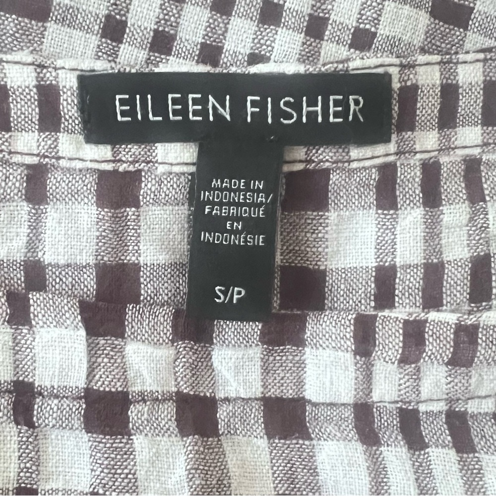 Eileen Fisher 3/4 Sleeve 100% Linen Top Blouse‎ Size SP Brown White - Picture 6 of 8